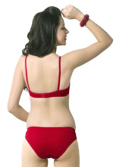 Women's Solid Red Cotton Bra Set
