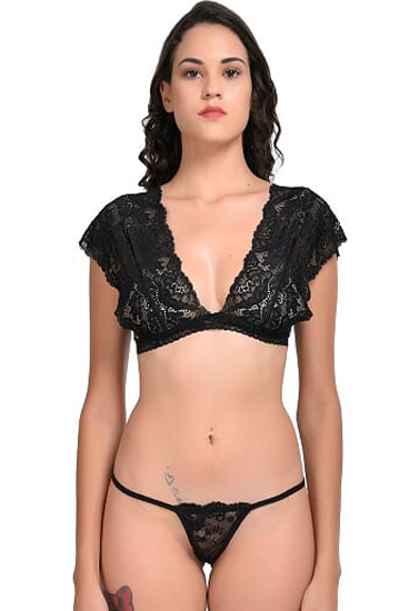 Cute & Sexy Black Lace Bra G-String Set