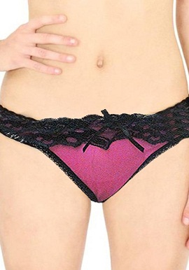 Pink Black Lace Thong
