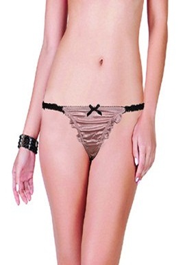 Pinkish Black Bow Lace Thong (Sold Out)