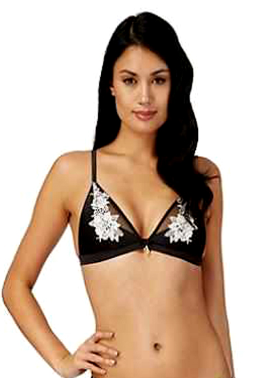 Secret Possessions White Thread Print Black Lace Triangle Bra