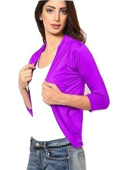 Magenta Solid 3 Quarter Sleeves Shrug