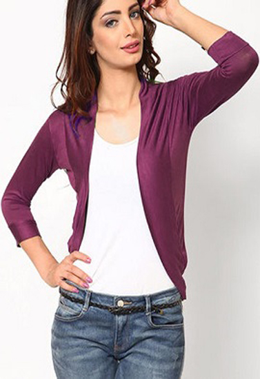Solid Burgundy 3 Quarter Sleeves Shrug