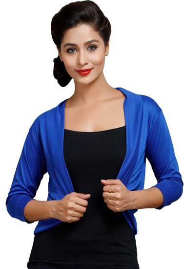 Super Fine Royal Blue 3/4 Sleeves Shrug