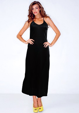 Women's Solid Black Satin Nighty(sold out)