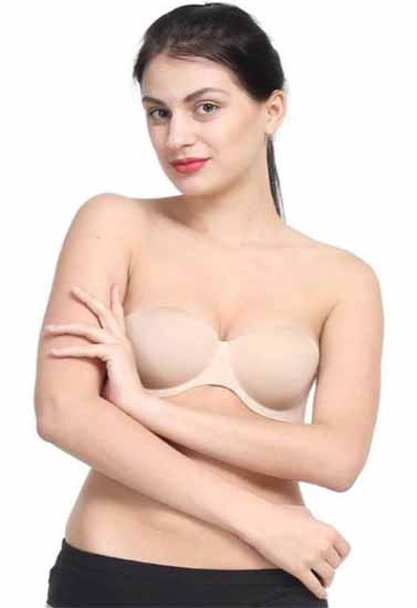 "COMFY" Seamless Strapless Backless Beige Women's Push Up Heavily Padded Bra