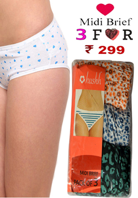 Hushh Ladies Sexy Seamless 3 Midi Brief Pack