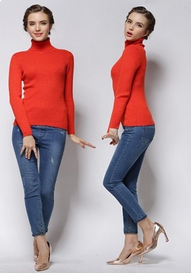 Women's Orange Knit Sweater Bottoming Shirt