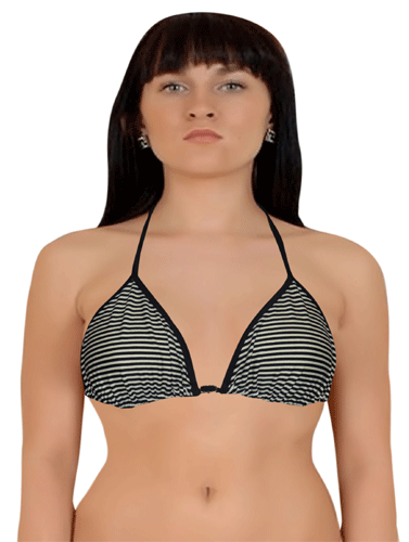 Black Nautical Print Triangle Halterneck Bikini Bra