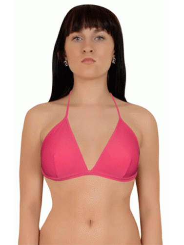 Women's Sexy Plain Pink Tri Halterneck Bikini Top
