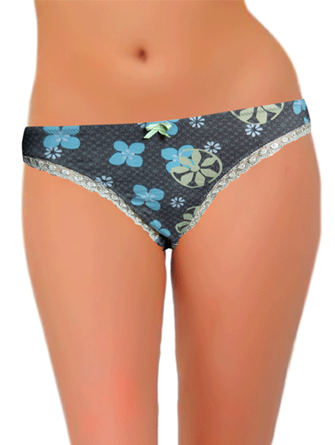 Cool Vintage Print Lace Trim Bikini Bottom