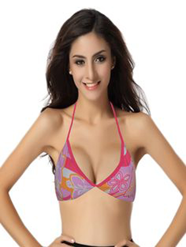 Sexy Cool Floral Print Tri Halter Bikini Top