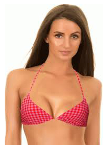 Sexy Girl's Pink Check Print Tri Halter Bikini Bra