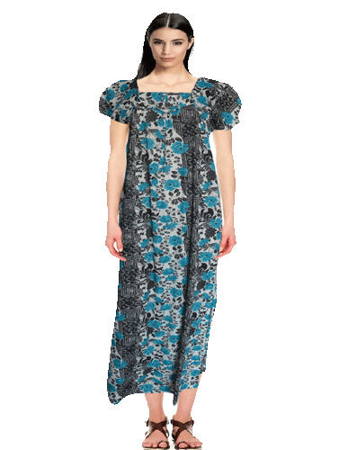 Lines & Floral Print Full Length Nighty