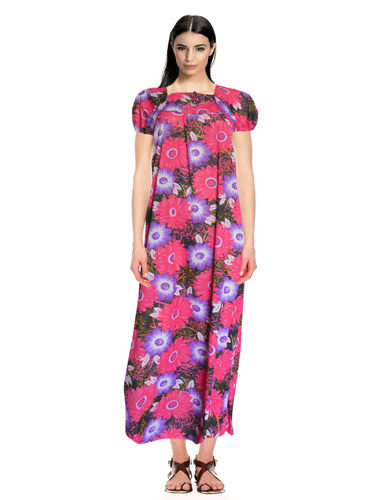 Red Flower Print Full Length Nighty
