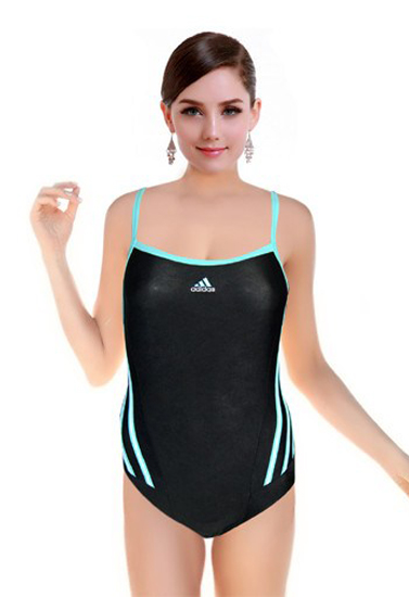 Adidas Black Sporty With Blue Rib Swimsuit