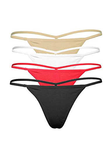 Ladies Breathable Cotton No Show String Thongs 4-Pk
