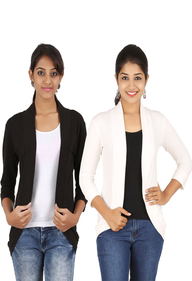 Black And White 3/4 Sleeves Pack Of 2 Shrugs