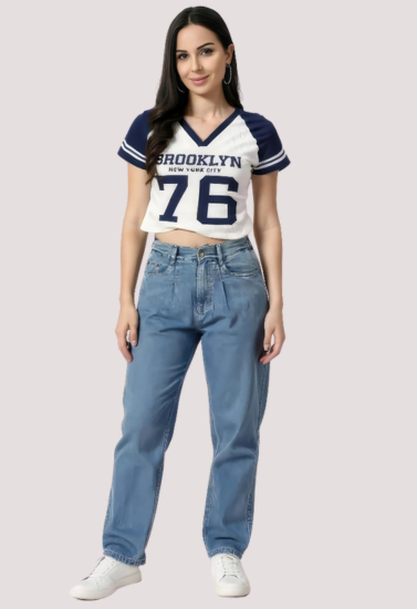 Brooklyn 76 Varsity Crop Top – Navy & White