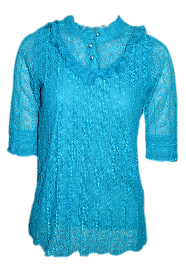Ssereree Casual Stretch Sky Blue Net Lace Fashion Top