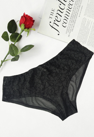 Black Shinny Floral Print Lace Brief(Sold Out)