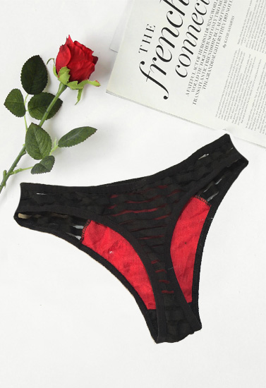 Ladies Black Floral Lace Thong