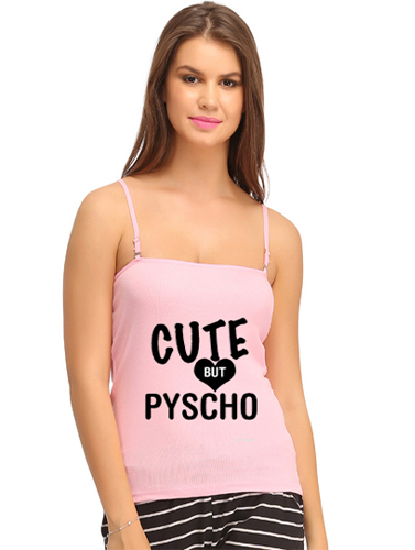 Ladies Baby Pink Cute Printed Square Neckline Cami Tank Top