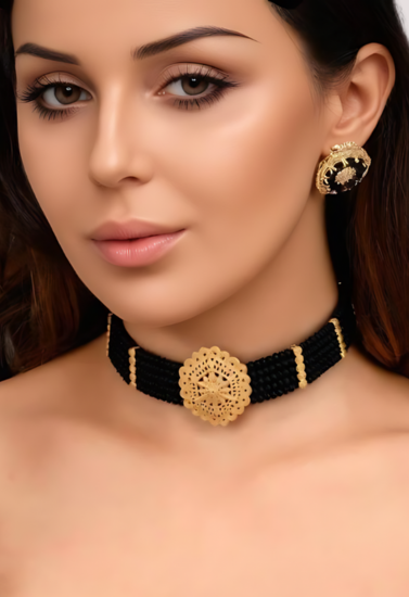 Noir Hexa Pendant Necklace with Black Crystal Beads