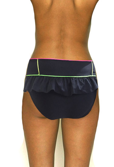 SEAFOLLY Pink Green Piping Ruffle Bikini Bottom