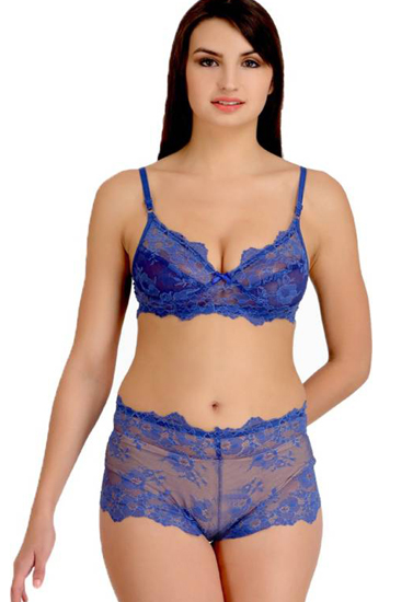 Blue Glowing Desire Lace Bra Panty Set