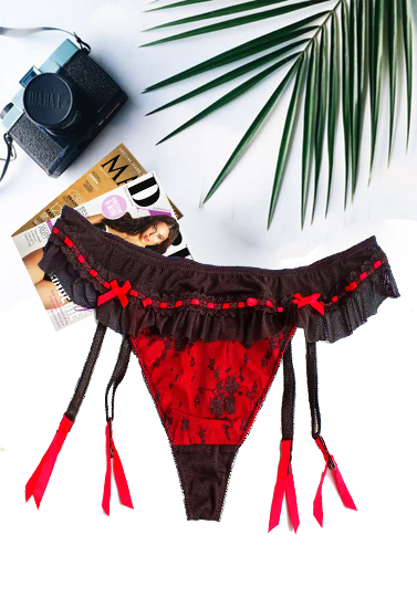 Grorge Lace Thong With Removable Suspender Belts
