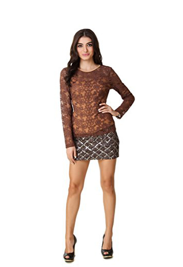 Perfect Fitted Brown Lace Full Sleeve Top(sold out)