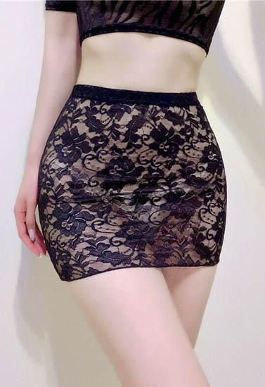 "Black" Stretch Lace Mini Skirt