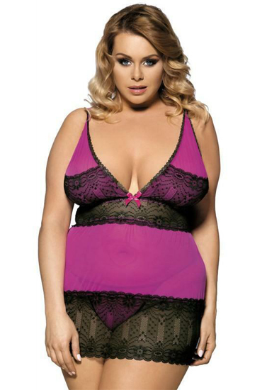 4XL -5XL Purple Black lace mesh Babydoll