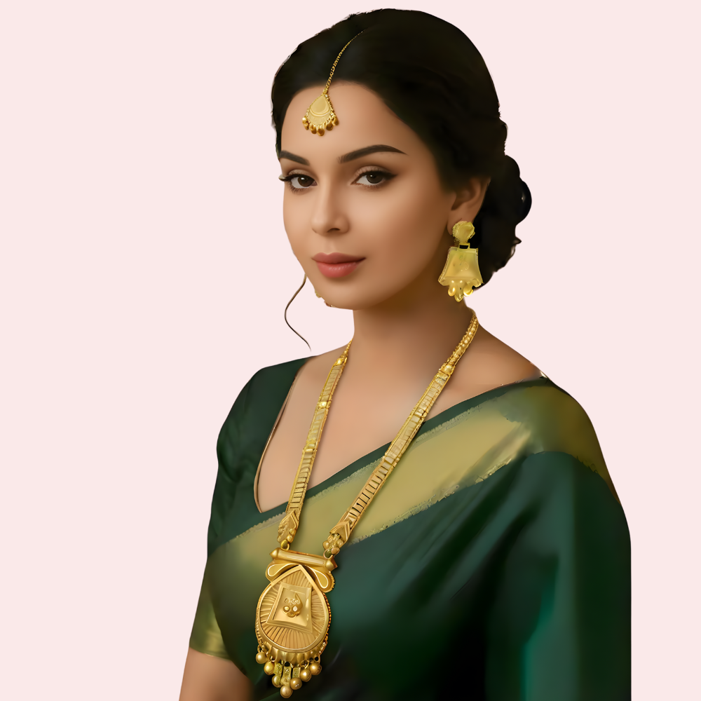 Royal Temple Gold Necklace Set with Jhumka Earrings and Maang Tikka