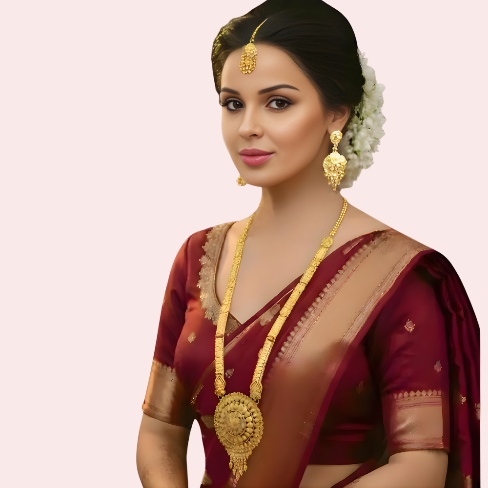 Bridal Heritage Gold Long Necklace Set with Earrings and Maang Tikka