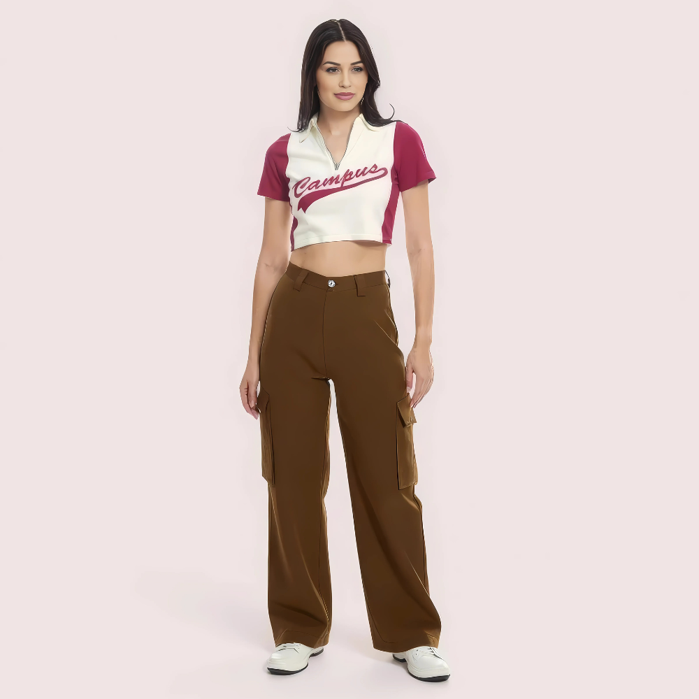 Campus Cool and Zip Polo Crop Top – Maroon and White