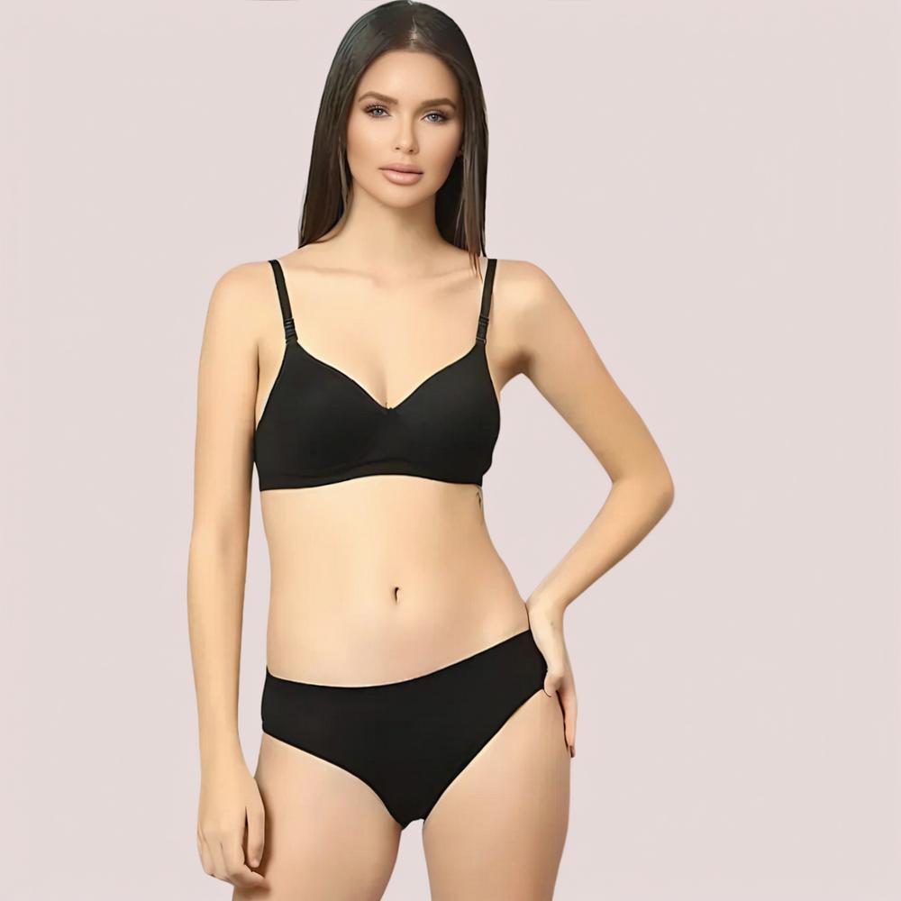 Cherry Hug – Black Cotton Bra and Panty Set