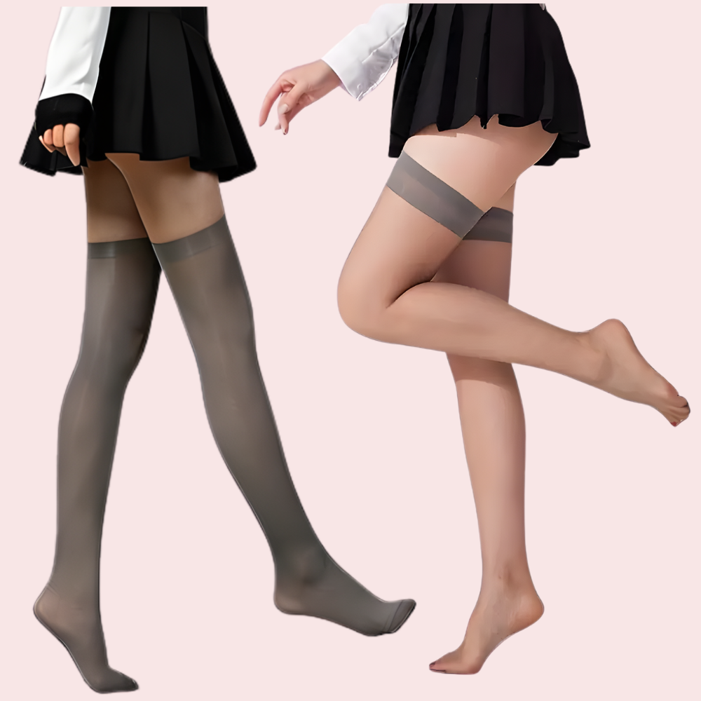 Premium Thigh-High Sheer Stockings – Pack of 2 (Grey and Nude Combo)