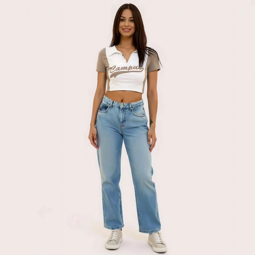 Women and Campu sand Polo Crop Top – Casual Varsity Style Tee