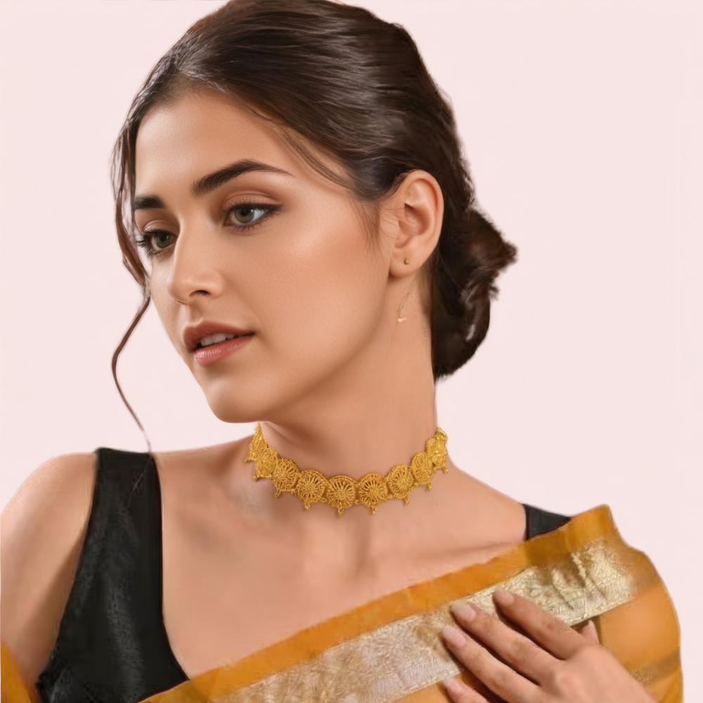 Antique Lotus Bloom Gold-Plated Choker Necklace