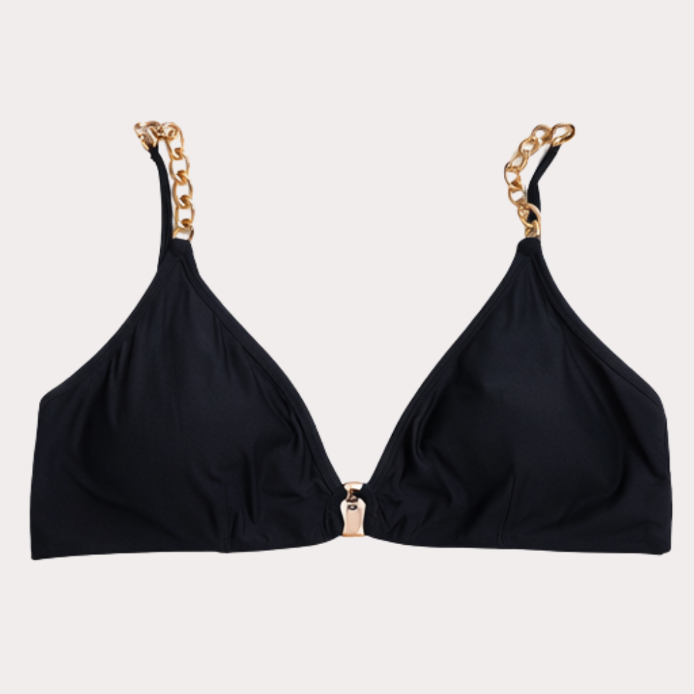 Black Triangle Bikini Top with Gold Chain Straps – Women’s Luxury Swimwear