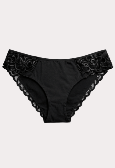 Classic Black Floral Lace Side Panel Panty