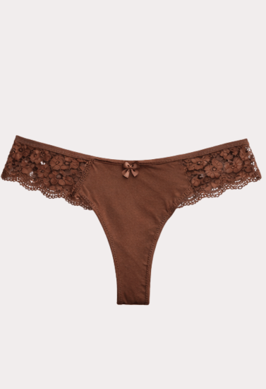 Elegant Lace Trim Thong Panty for Women – Soft Stretch Lace Comfort Brief