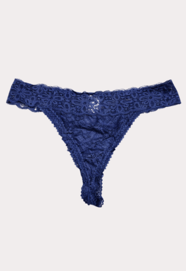 Midnight Blue Floral Lace Thong Panty – Soft Stretch Elegant Fit