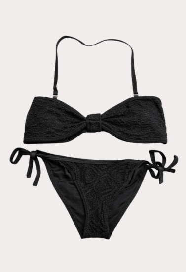 Midnight Noir Lace Bandeau Bikini Set with Tie-Side Panty