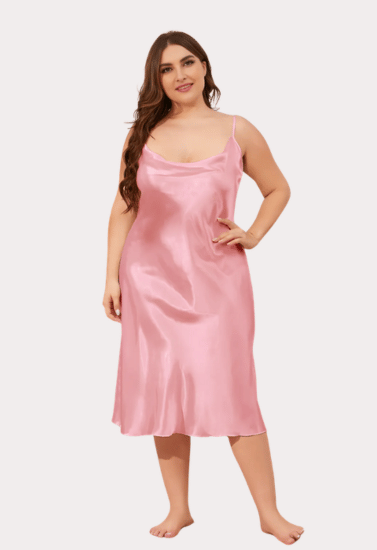 Plus Size Solid Satin Slip Dress (4XL–5XL)