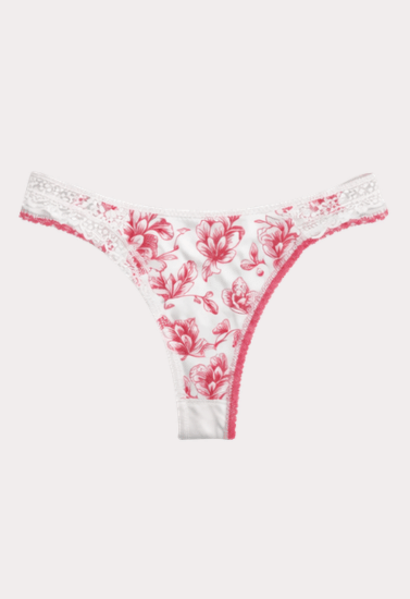 White & Coral Floral Print Lace Trim Panty