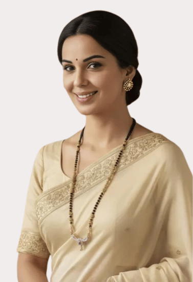 Classic Long Black Bead Mangalsutra with Delicate Gold Pendant