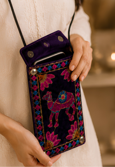 Royal Caravan Embroidered Mobile Sling Bag